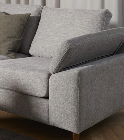 FLEX Hjørnesofa med 1 hjørnemodul, 2 endemoduler grå   ben træ