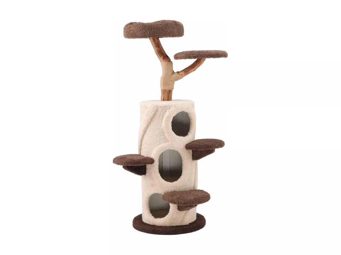 Arbre à chat en bois massif, d48cm×h140cm, marron