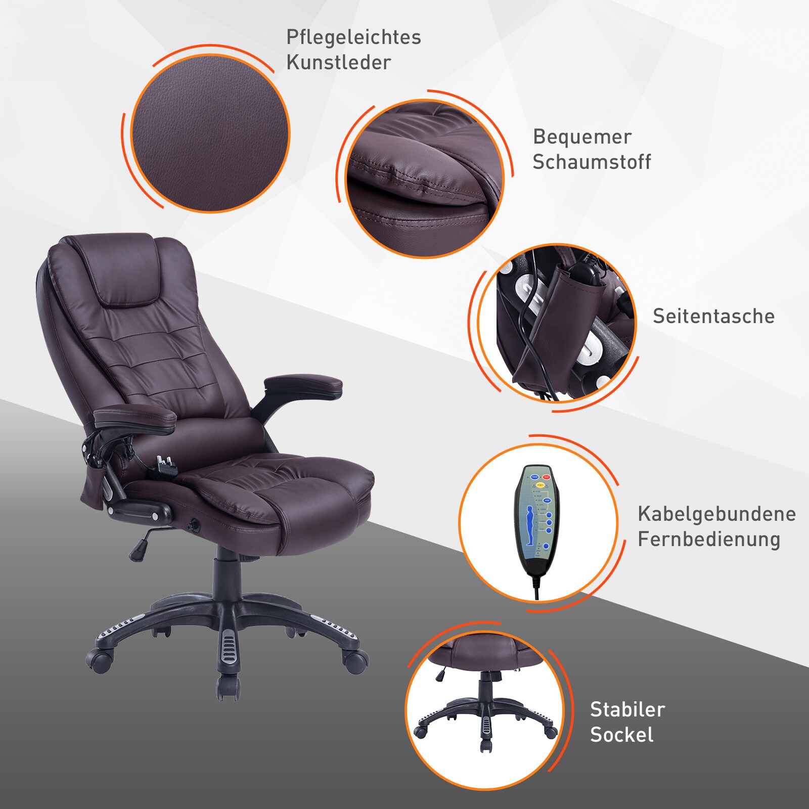 HOMCOM Bürosessel / Chefsessel mit Massagefunktion 62 x 68 x (111-121) cm (BxTxH)