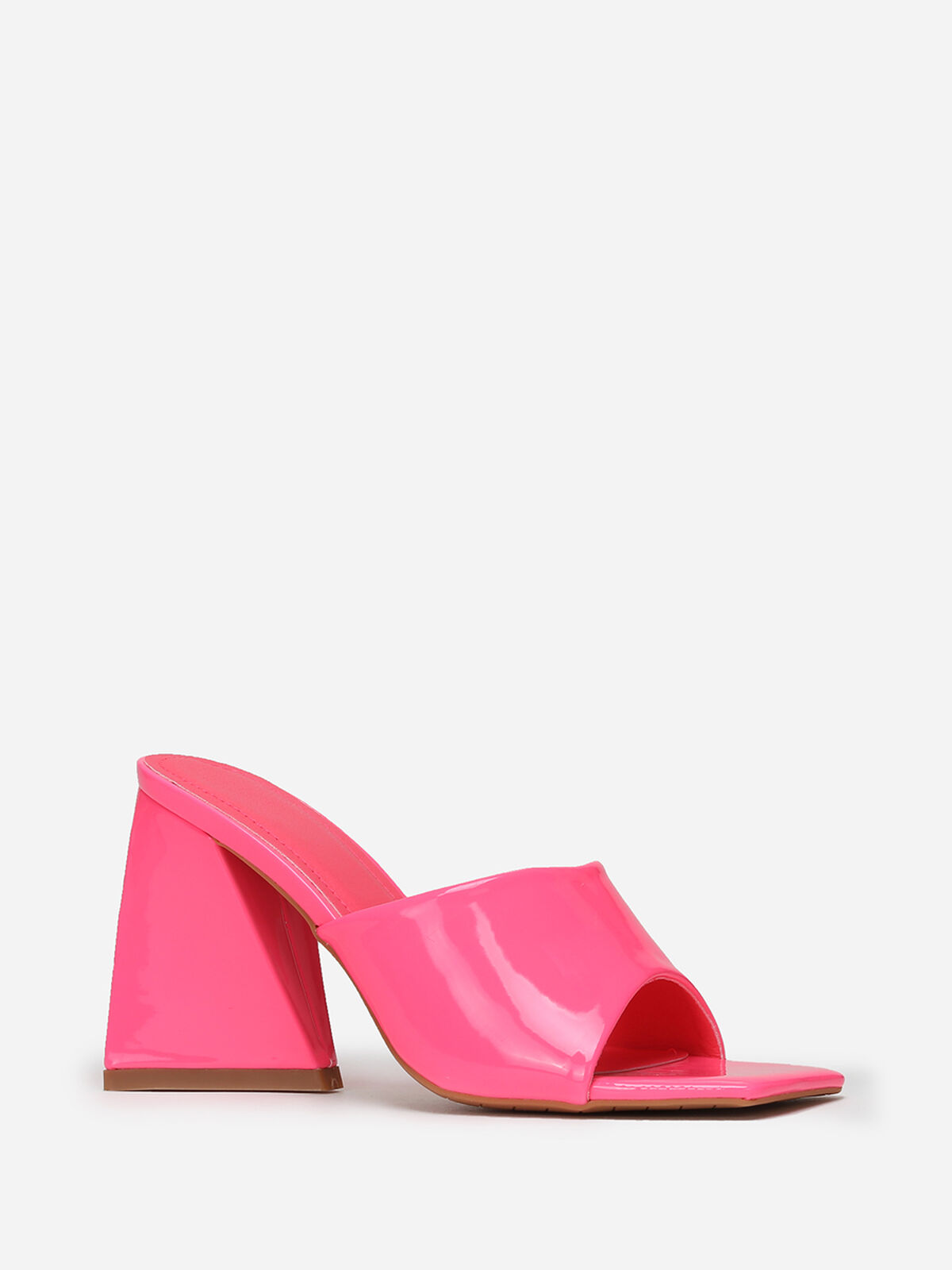 Mules vernies fluo à talon en triangle- Fuchsia