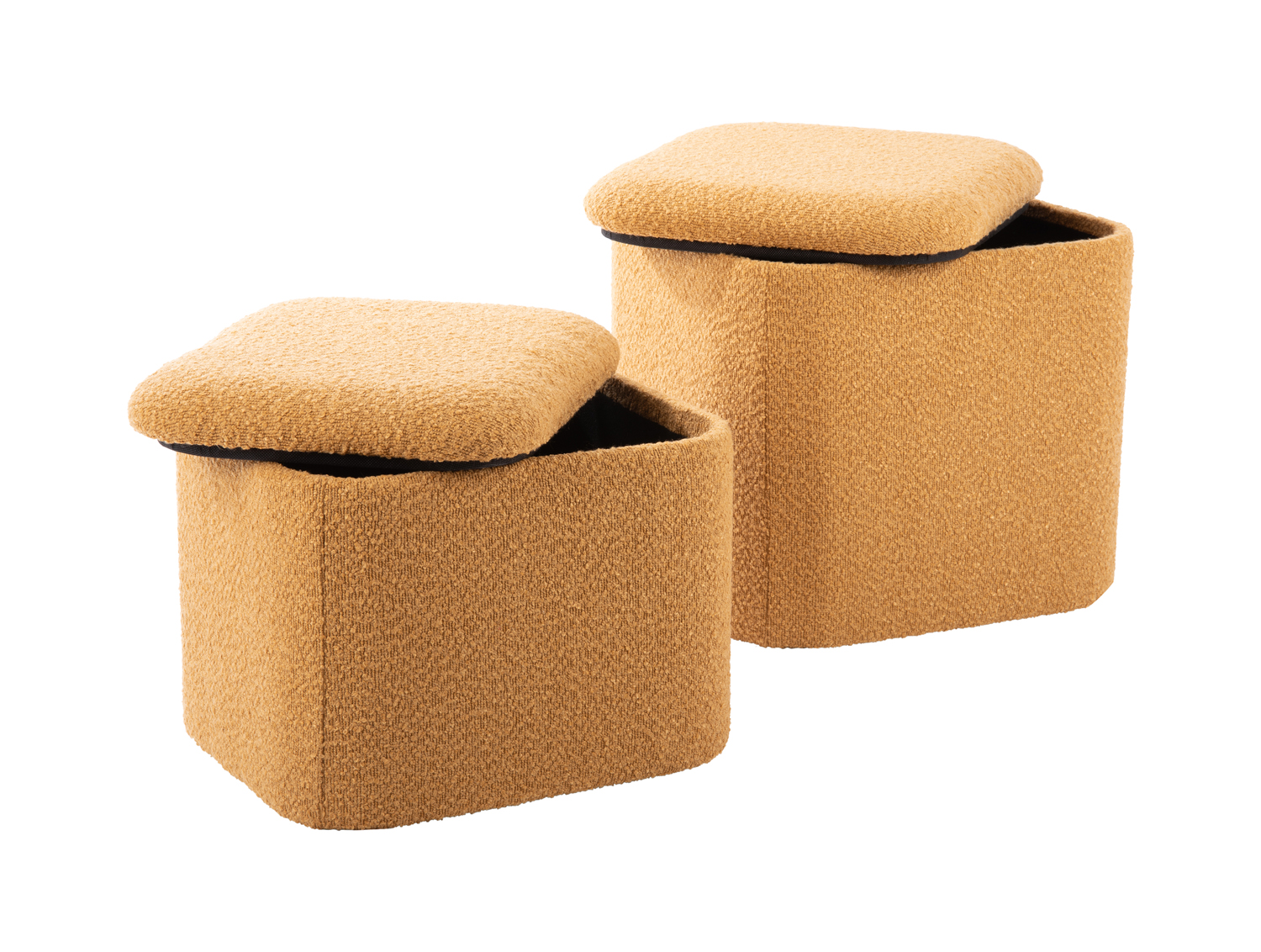 Pouf set Ada storage bouclé ochre yellow, set of 2pcs