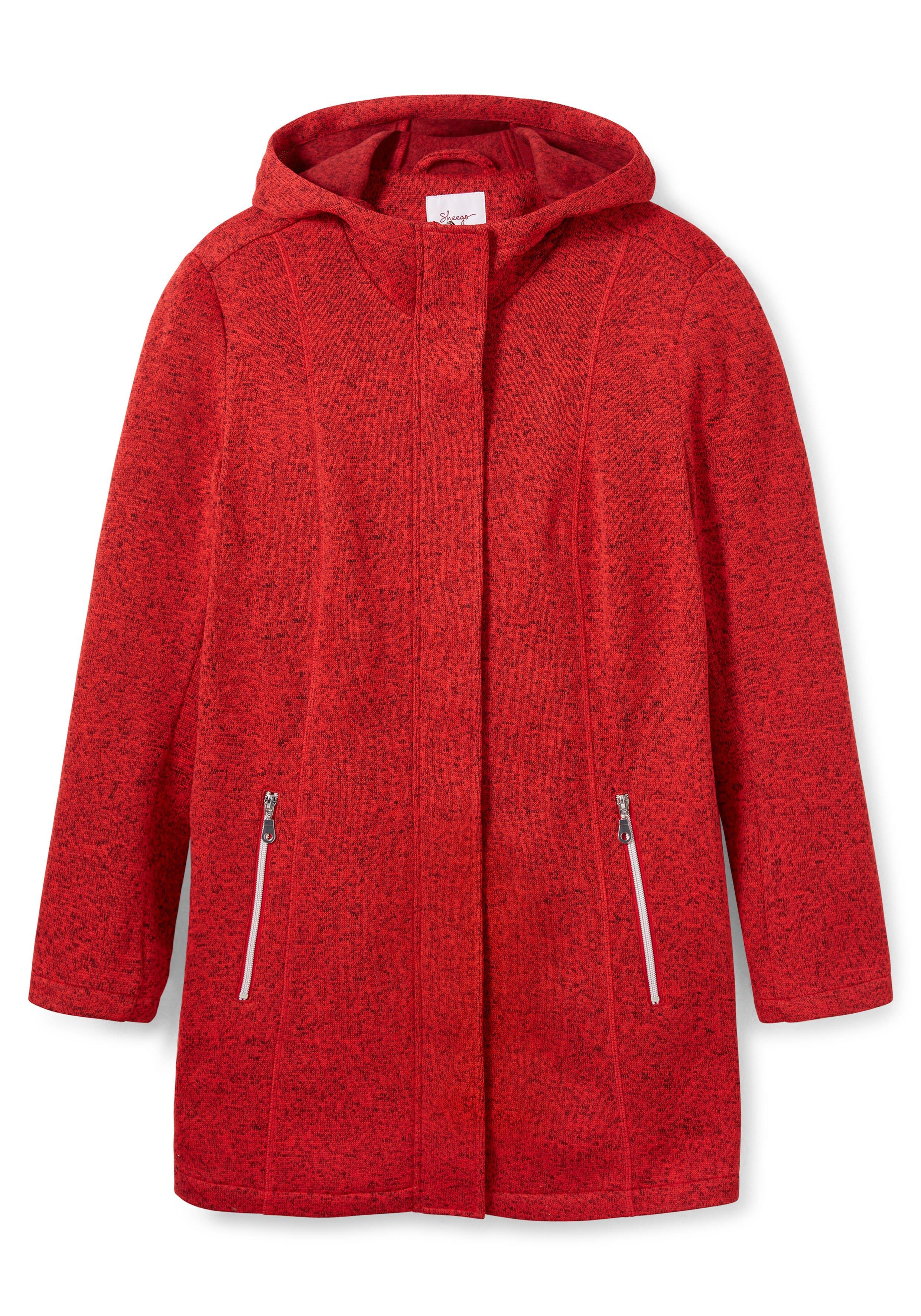 Lange melierte Strickfleecejacke mit Kapuze