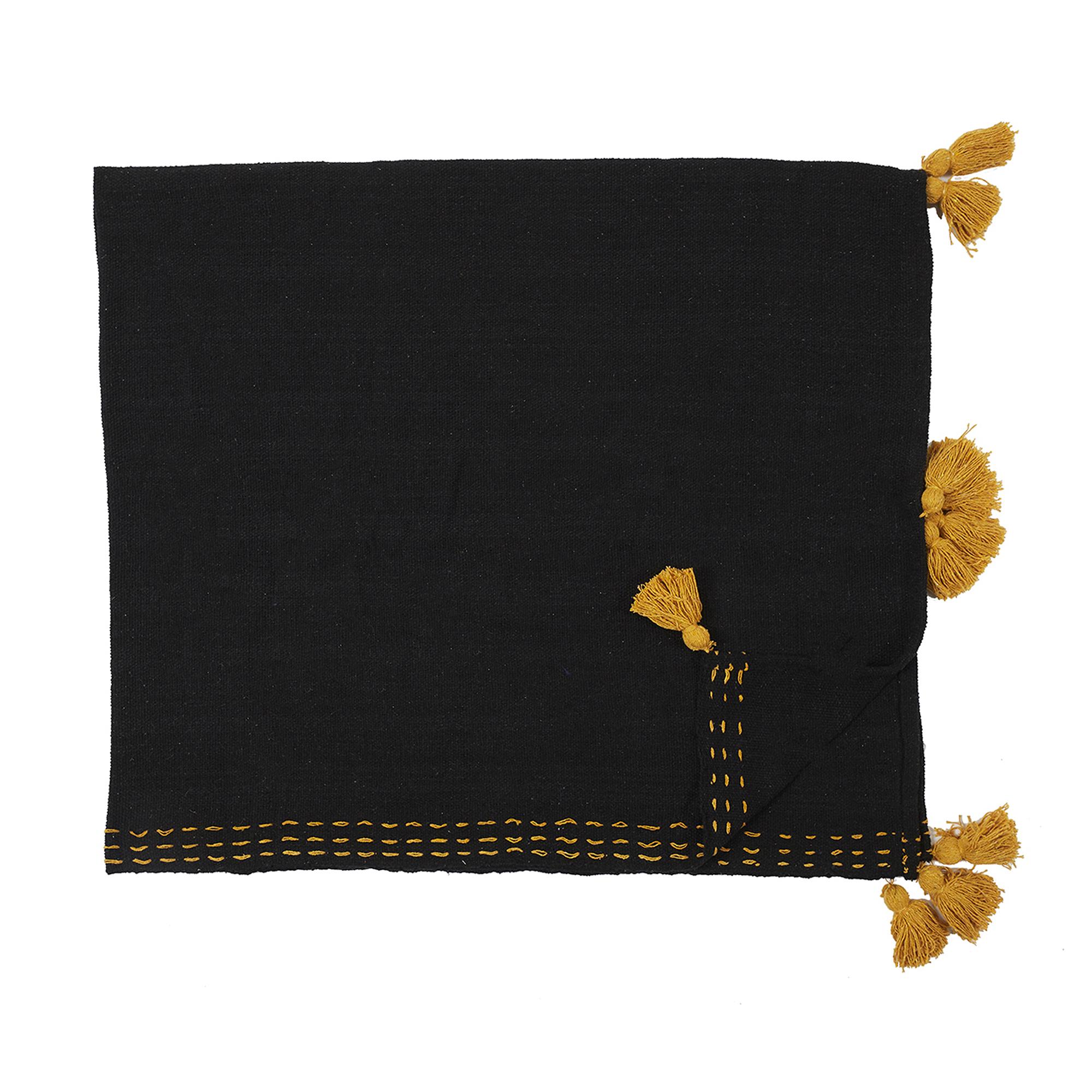 JETE DE CANAPE SURPIQUE POMPONS NOIR 130X150CM