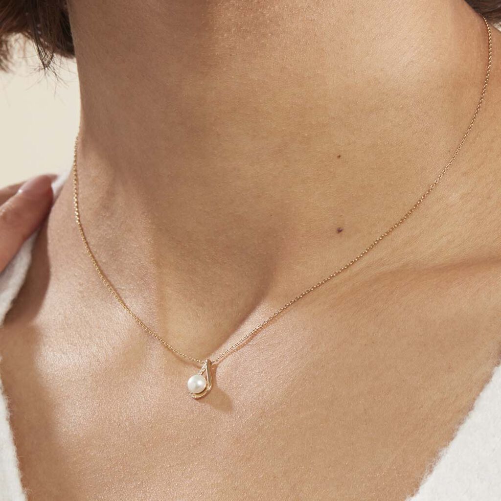 Collier Helin Or Jaune Perle De Culture Et Oxyde De Zirconium