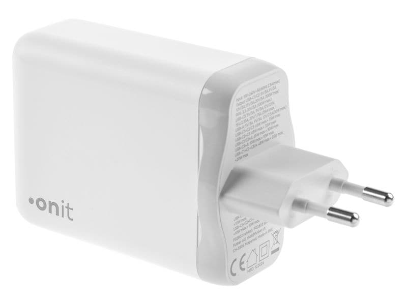 onit USB-Wandladegerät Quad 3C1A 100 W GaN Weiss Ladeadapter mit drei USB-C-Ports und einem USB-A-Port
