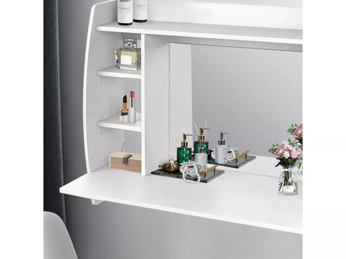 Table de maquillage suspendue MDF blanc avec miroir 110x75x48,5 cm ML-DESIGN