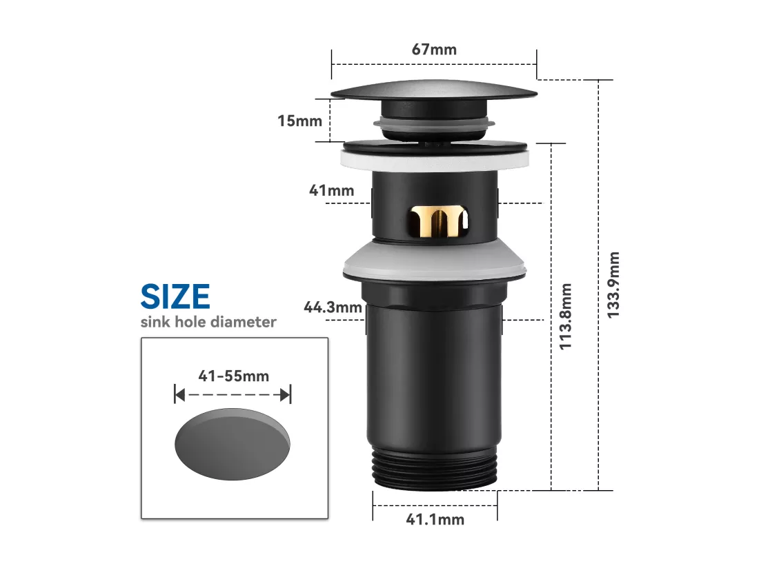 Auralum max Bonde de Lavabo Universelle avec Trop-Plein,Valve Pop-Up pour lavabo-Bonde d'écoulement en laiton (Noir, avec Panier à Crépine)