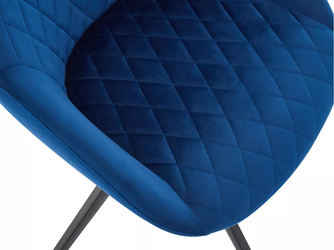 Lot de 2 chaises pivotantes en velours et métal noir - Bleu foncé - PRICILE