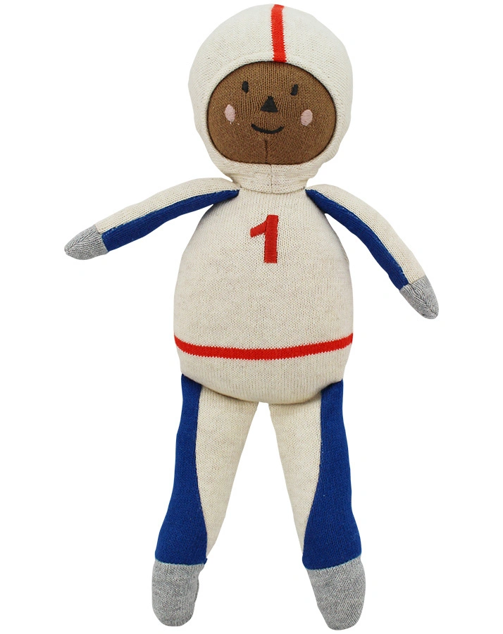 Stoffpuppe RENNFAHRER NICK (30cm) in beige/blau
