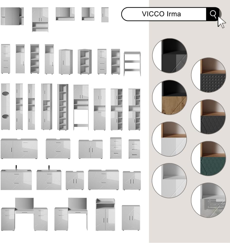 Vicco Waschbeckenunterschrank Anthrazit/Artisan Irma, bestehend aus Waschbeckenunterschrank, Waschbecken - Mehr Stauraum ohne Bodenfläche zu nutzen
