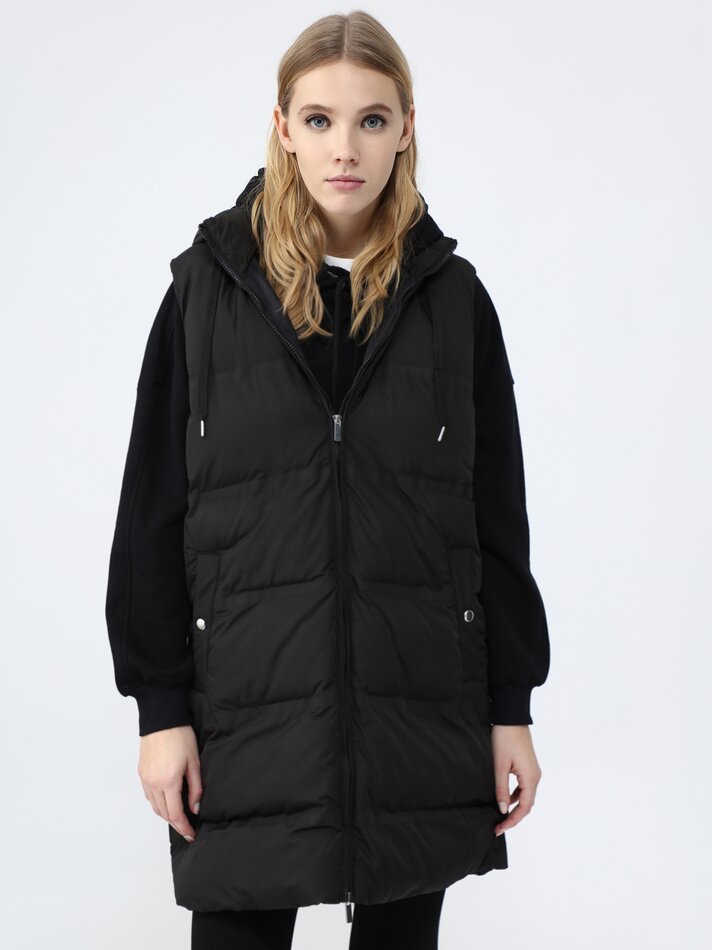 Colete longo acolchoado - Preto
