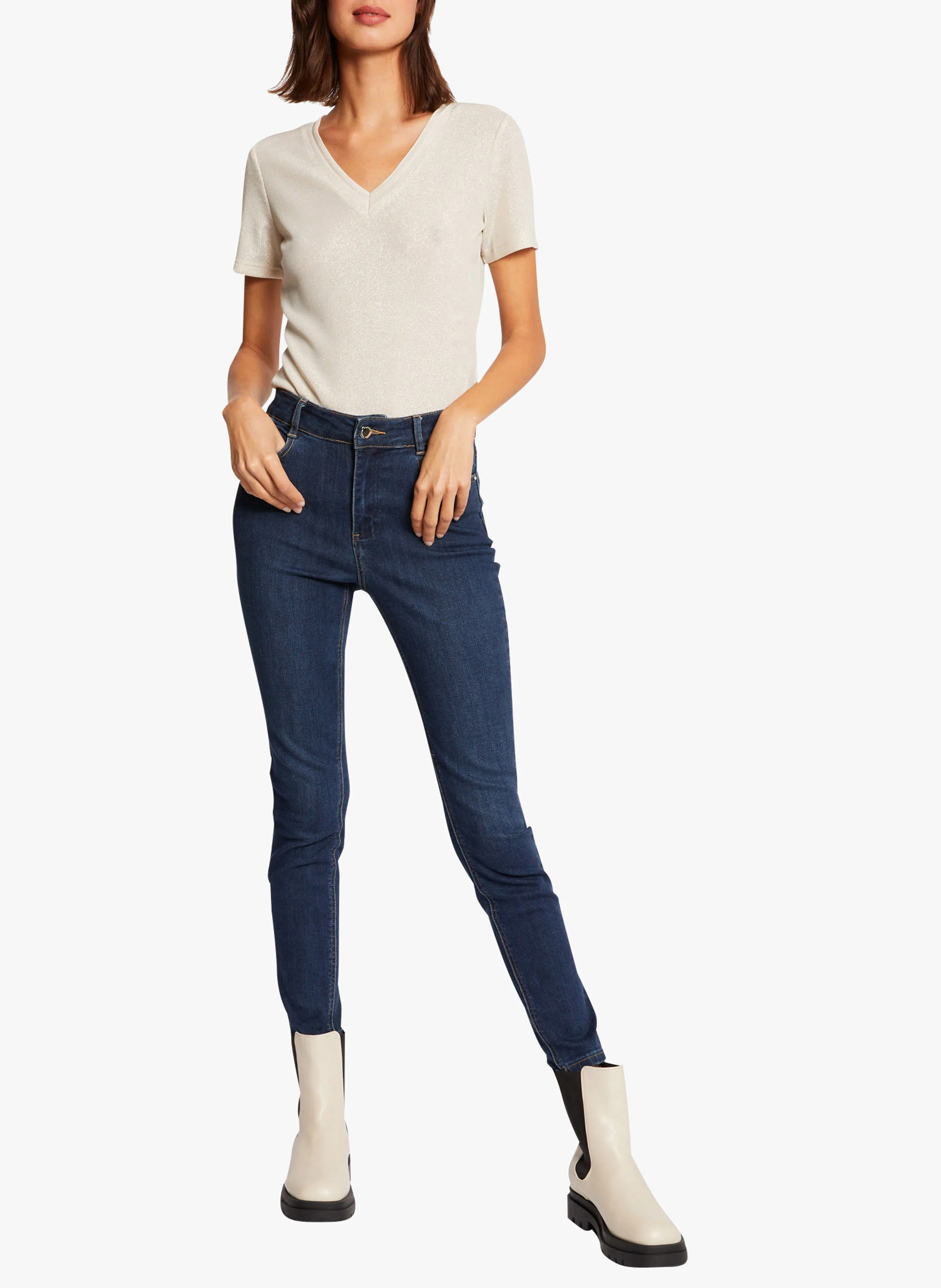 DIWI - Tee-shirt col V métallisé | Beige