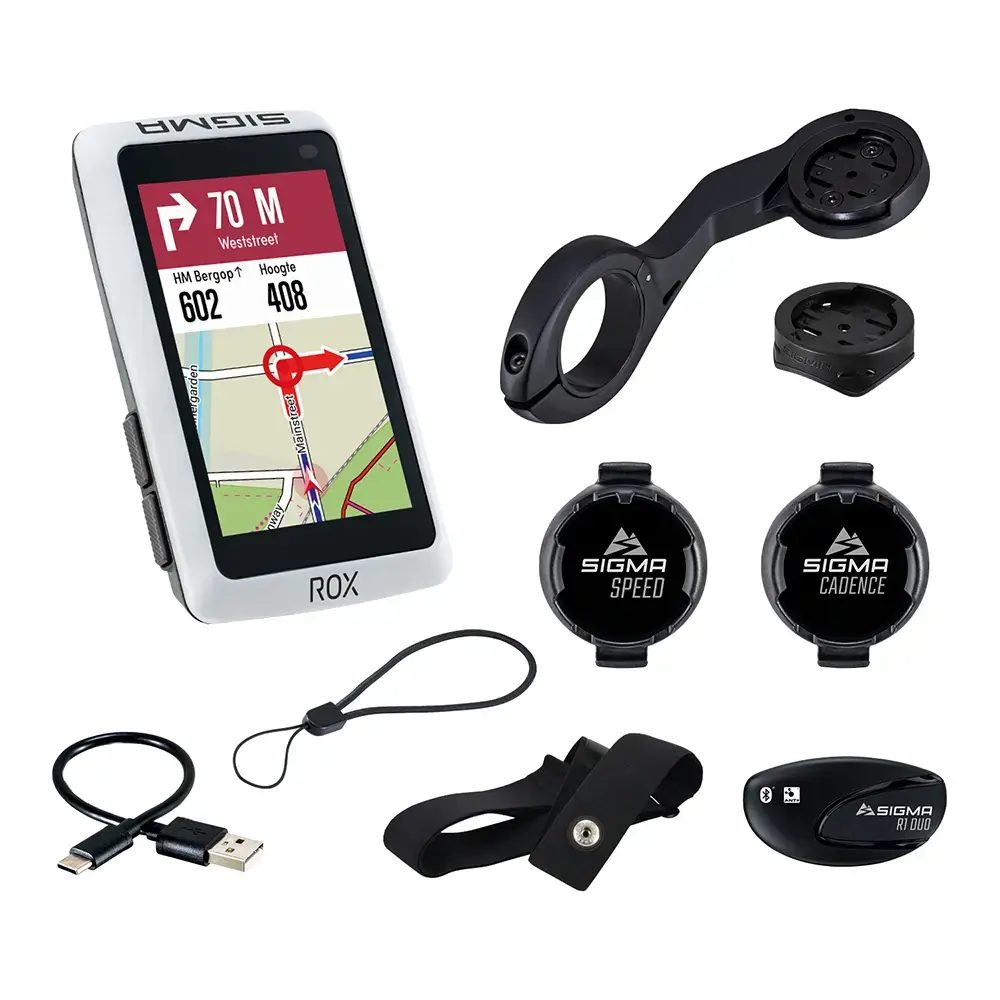 Sigma Sport ROX 12.1 EVO GPS Fietscomputer Bundel Wit