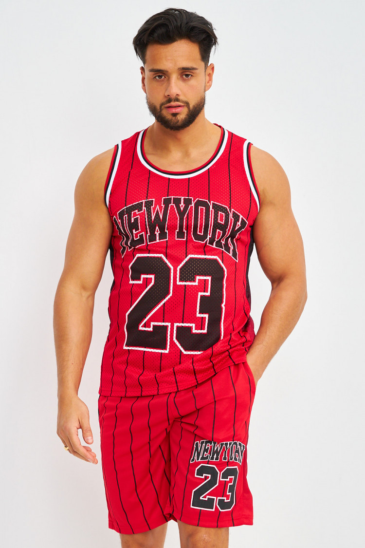 Ensemble rayé débardeur + short rouge New York