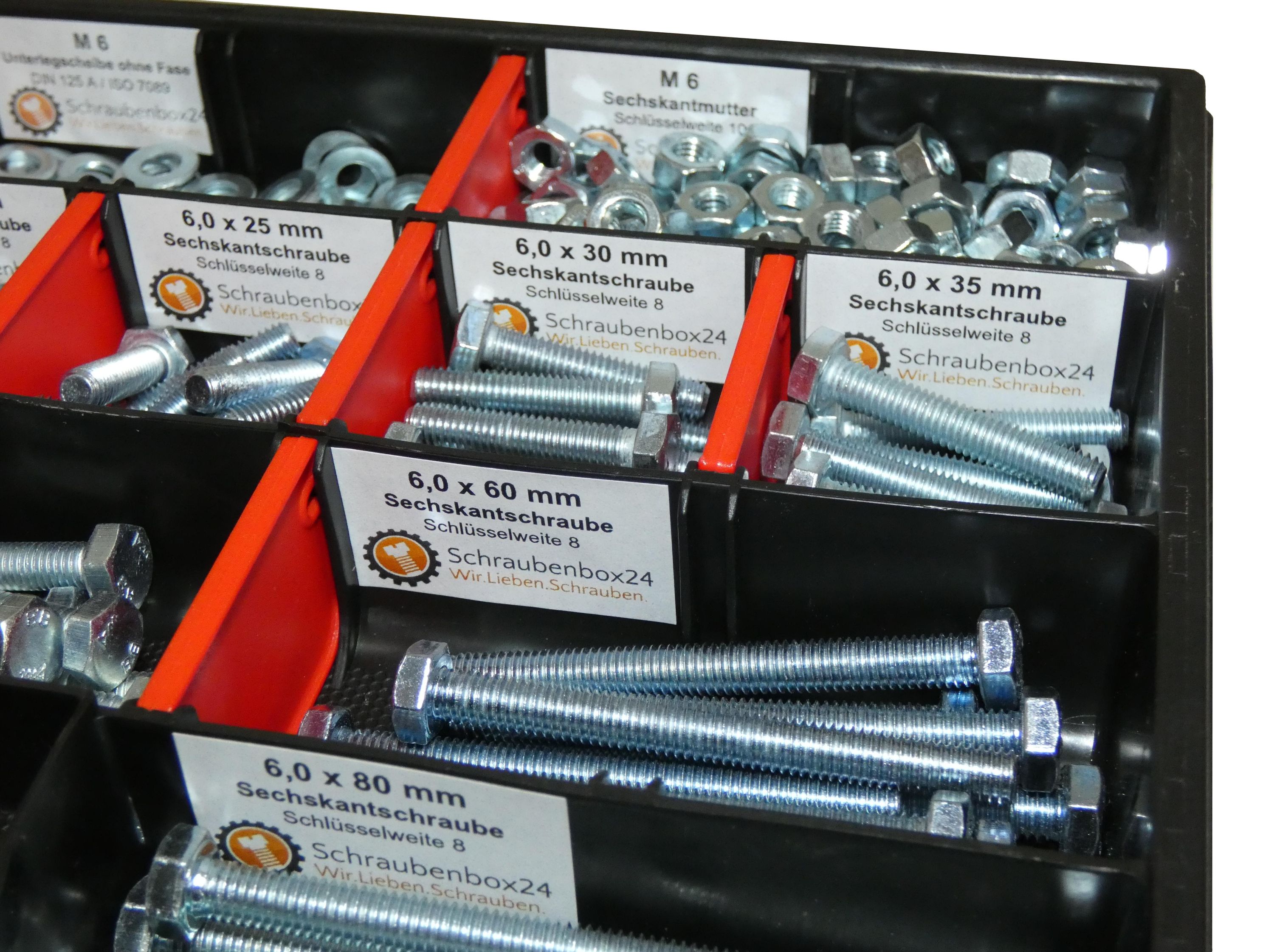 480 tlg Sechskantschrauben Sortiment mit Muttern Unterlegscheiben Federringen M6 // 12mm-80mmSchrauben Set