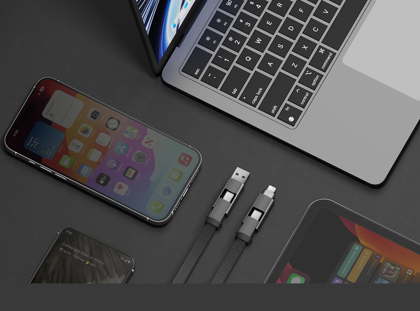 Bazic (by Energea) - (15cm) 60W 2in1 USB C / USB A auf USB C / Lightning GoCharge Ladekabel Fast Charging PD Datenkabel (CBL-GC4N1-BLK015) - Schwarz