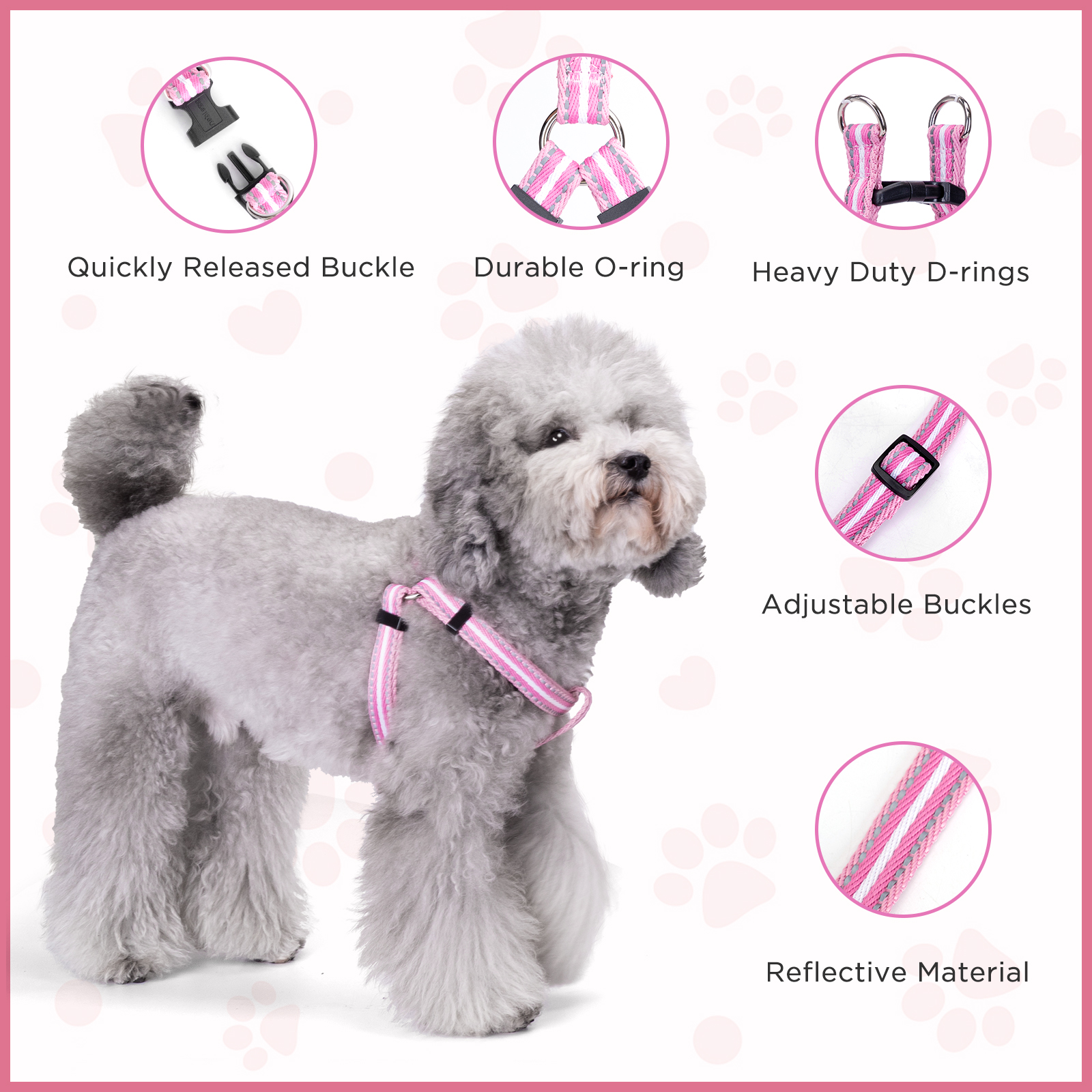 Nobleza - Coleira Peitoral para Cães de Pequeno Porte, Refletiva, Anti-Puxão, Confortável, Ajustável, Várias Cores e Tamanhos, para Cães de Pequeno, Médio e Grande Porte, Leve, Durável, Confortável e Segura, Rosa G