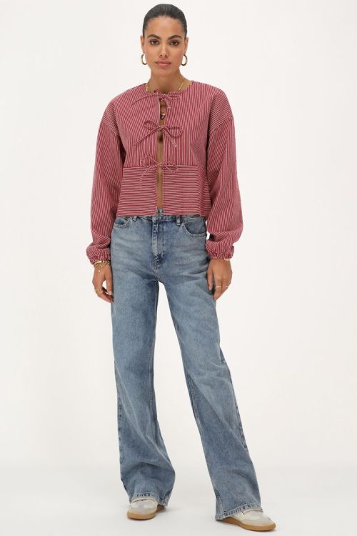 Rood-wit gestreepte top met strikjes