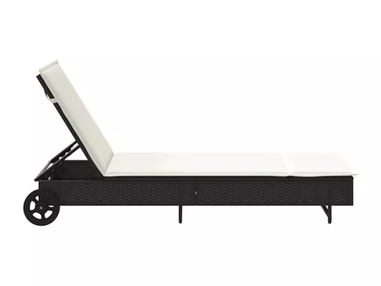 Chaise longue avec roues et coussin noir résine tressée
