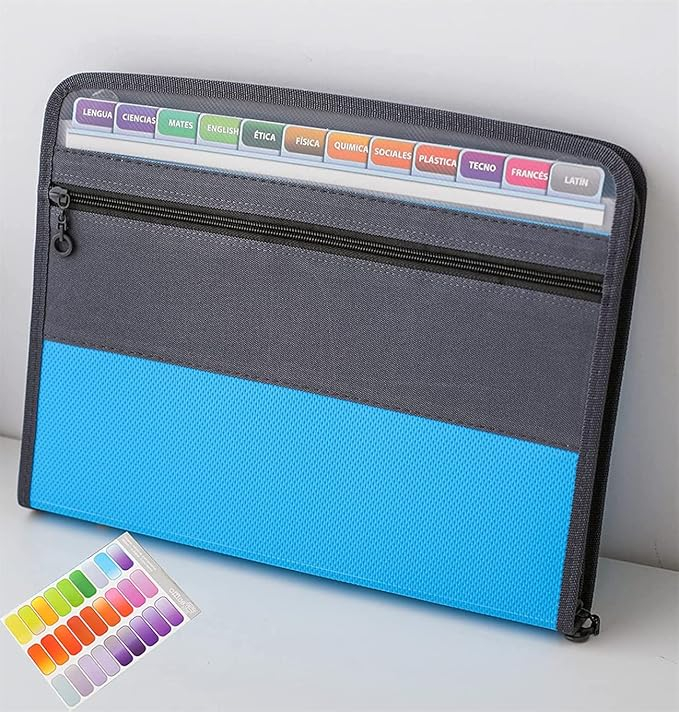(35x27cm) A4 Dokumentenmappe Registertrennbuch Büro Organizer mit 12 Separaten Fächern inkl. Index Tabs - Blau / Grau