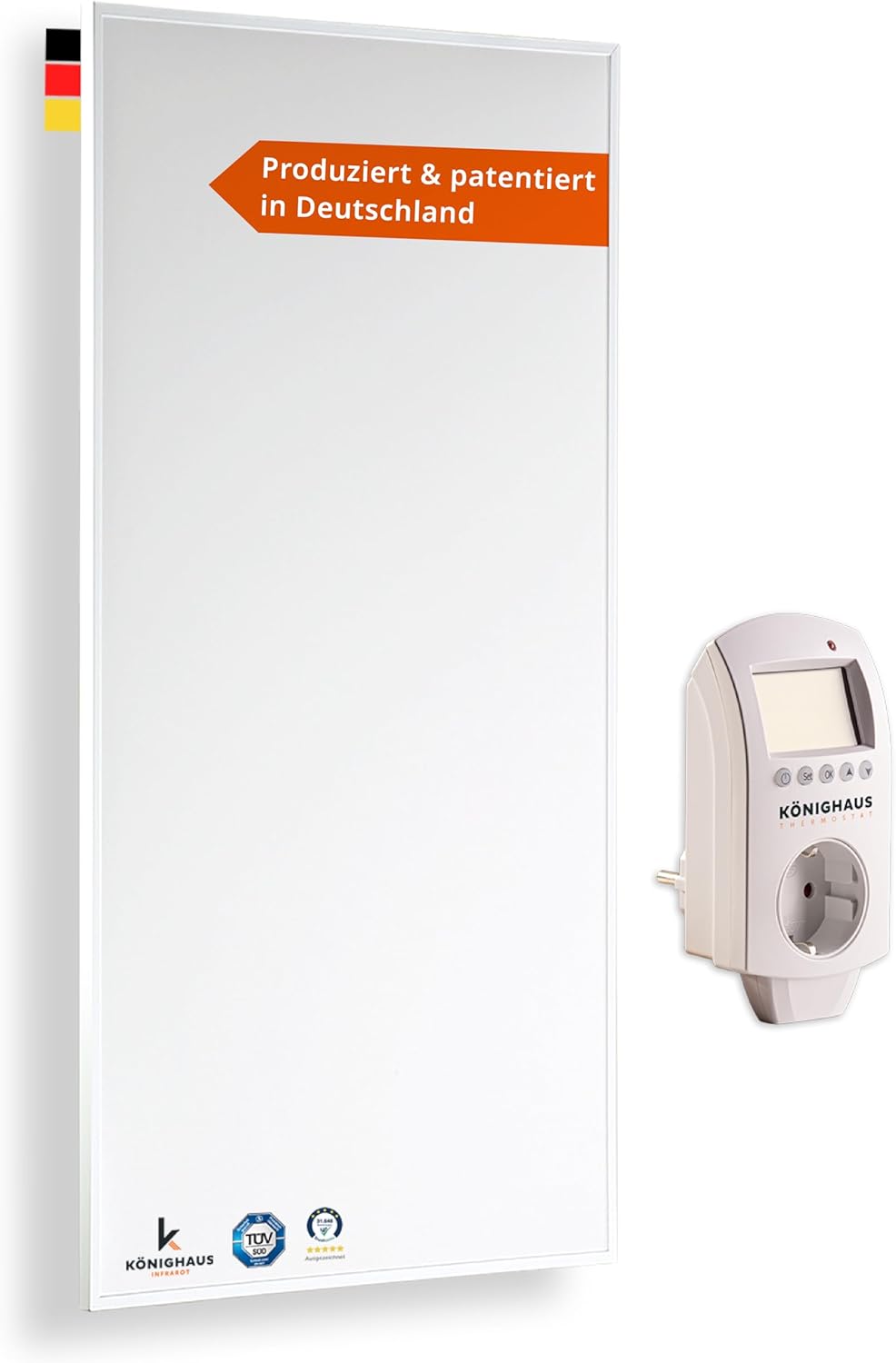 Könighaus Infrarotheizung - 1000 Watt - Eco Modell - Energiesparende Infrarot Wandheizung - TÜV SÜD - Elektroheizung mit Überhitzungsschutz - inkl. Thermostat