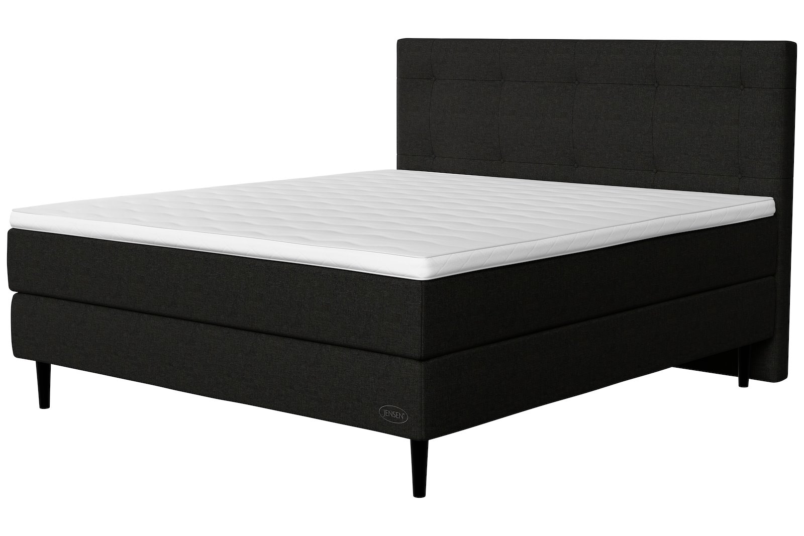 Opal Jubileums-kontinentalseng Tekstil 357 antrasitt, fast/ekstra fast, seamless, Sleep I overmadrass og Conic 18 cm sorte ben + støtteben, gavl selges separate