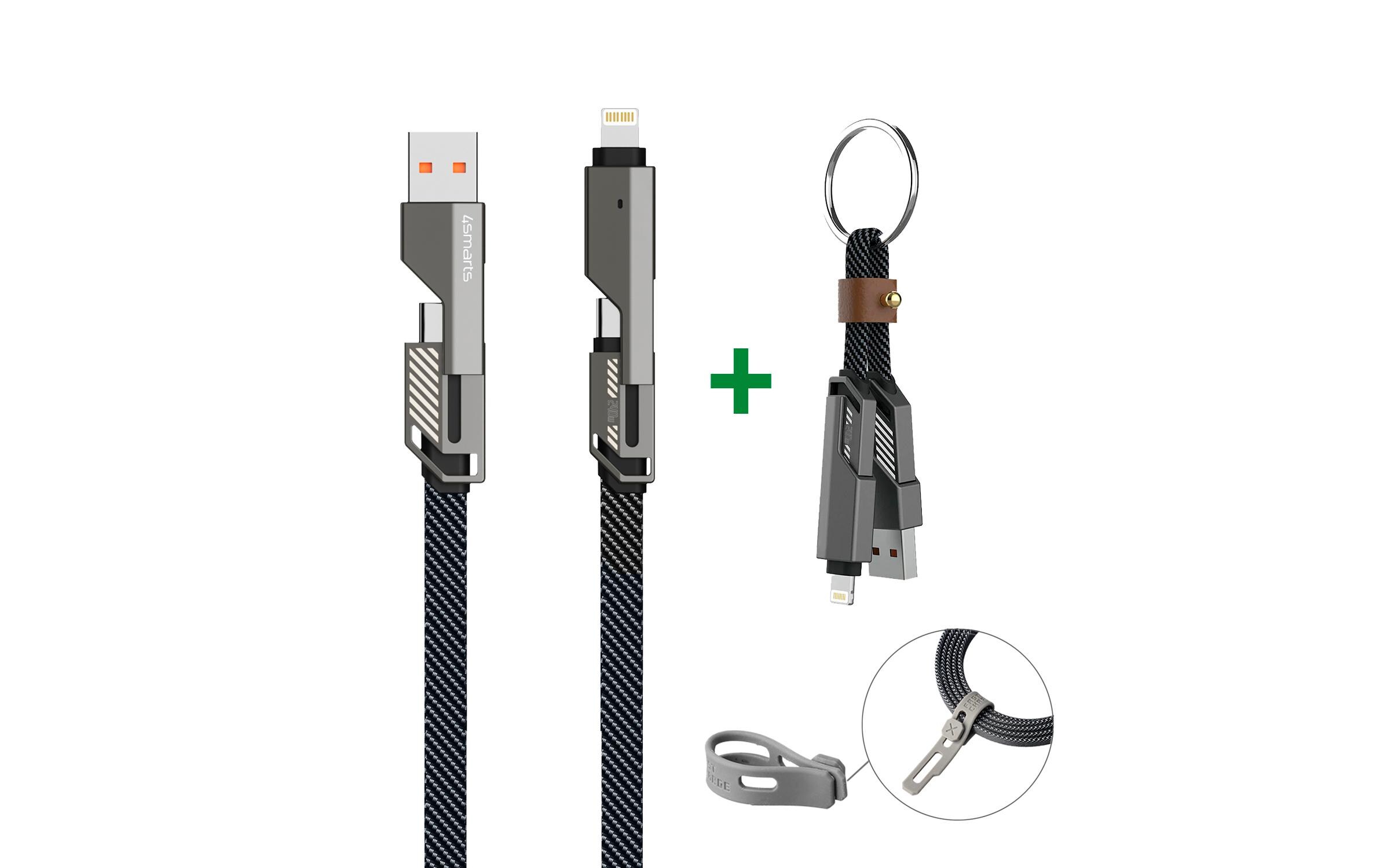 ComboCord Flat 240 W USB A/USB C - Lightning/USB C 1.5 mUSB-C Kabel ComboCord Flat 240 W, 1.5 m und Keyring Kabel, graphit,