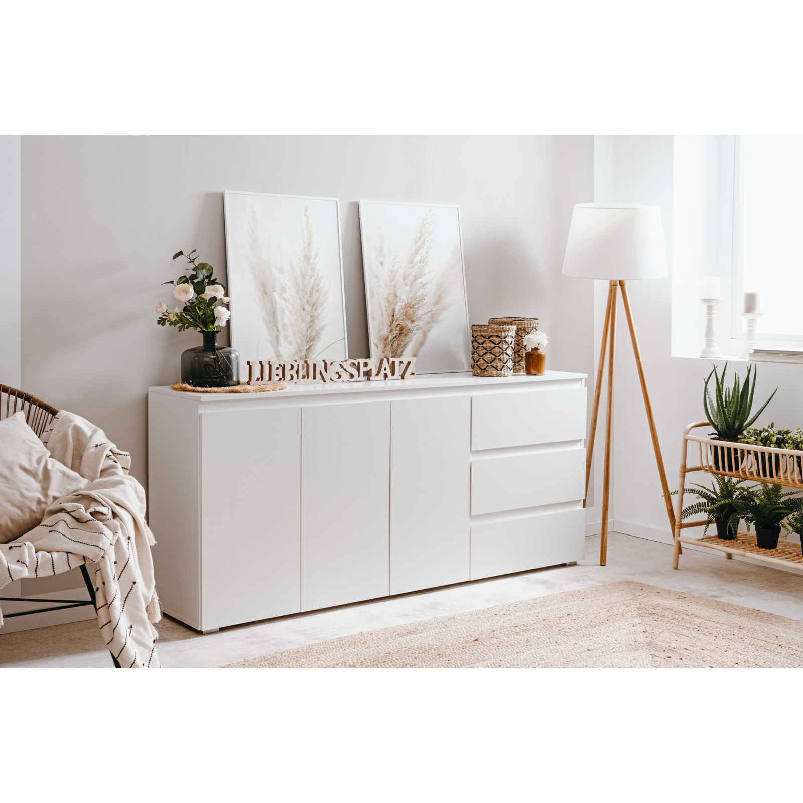 Sideboard Shark Melamin weiss matt 178.5 x 80 x 40 cm