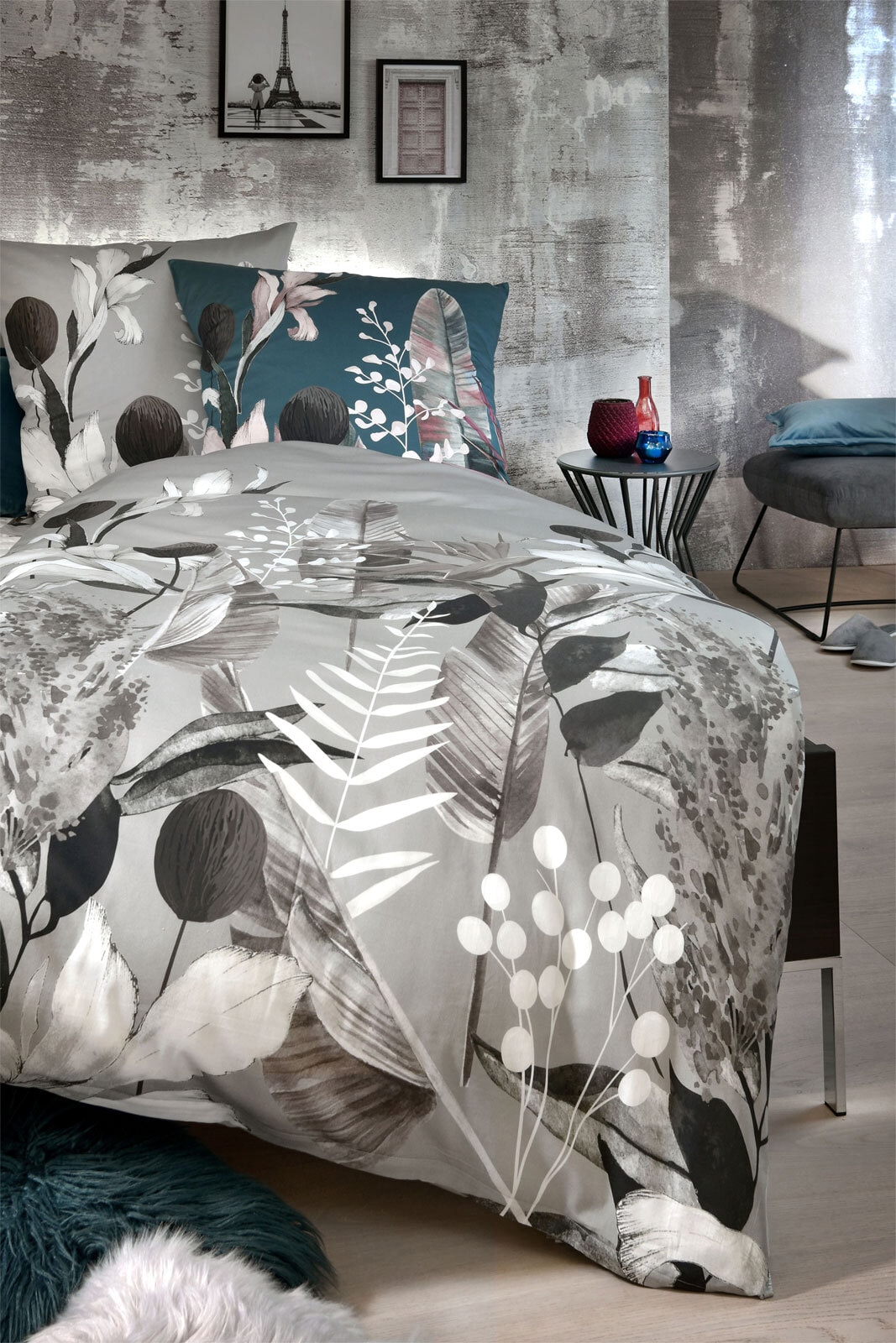 casaNOVA Satin-Bettwäsche FLORENTINE 135 x 200 cm petrol