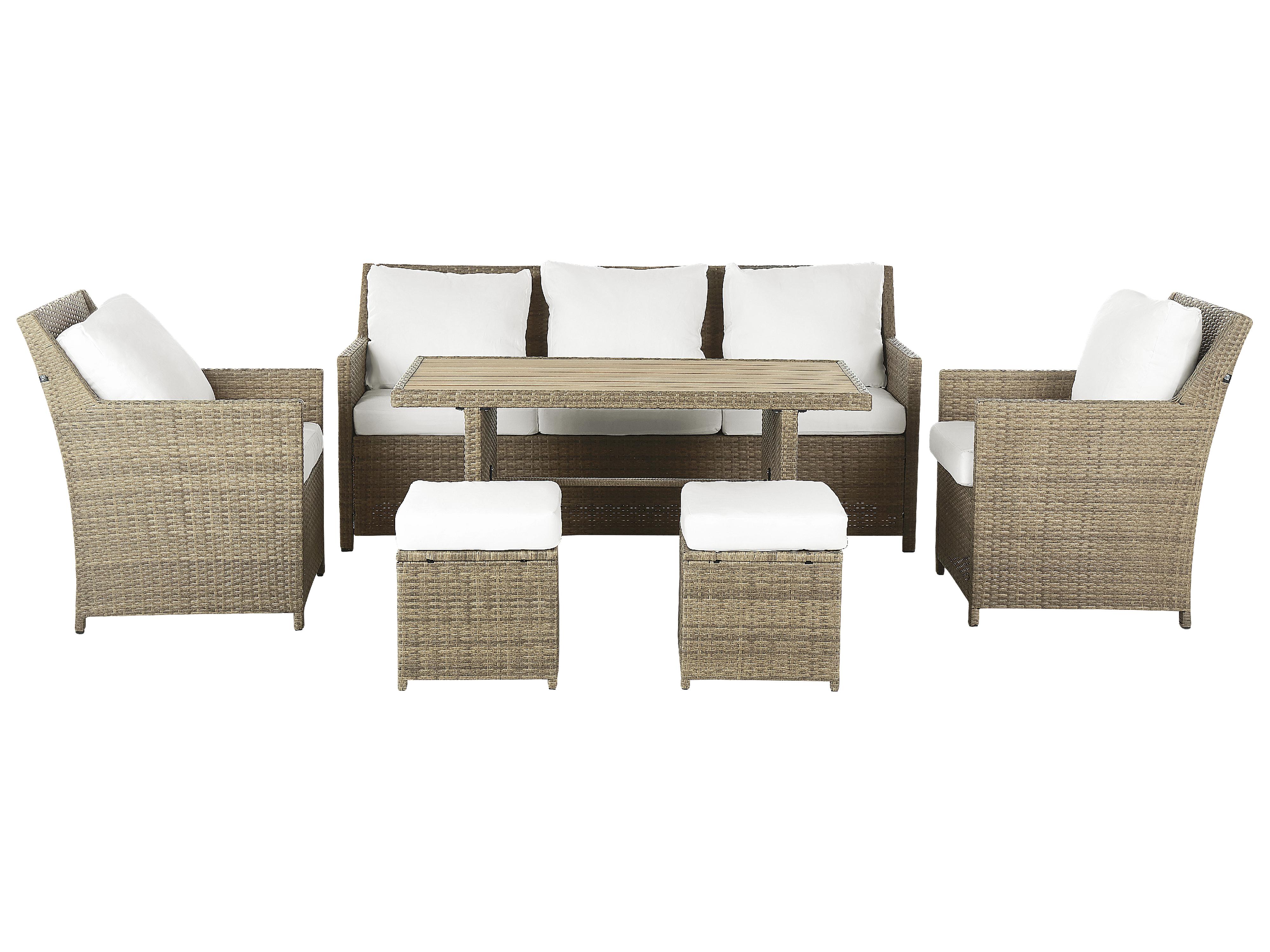 Loungeset met tafel en ottomaan 5-zits FONTI met kussens PE rotan Bruin