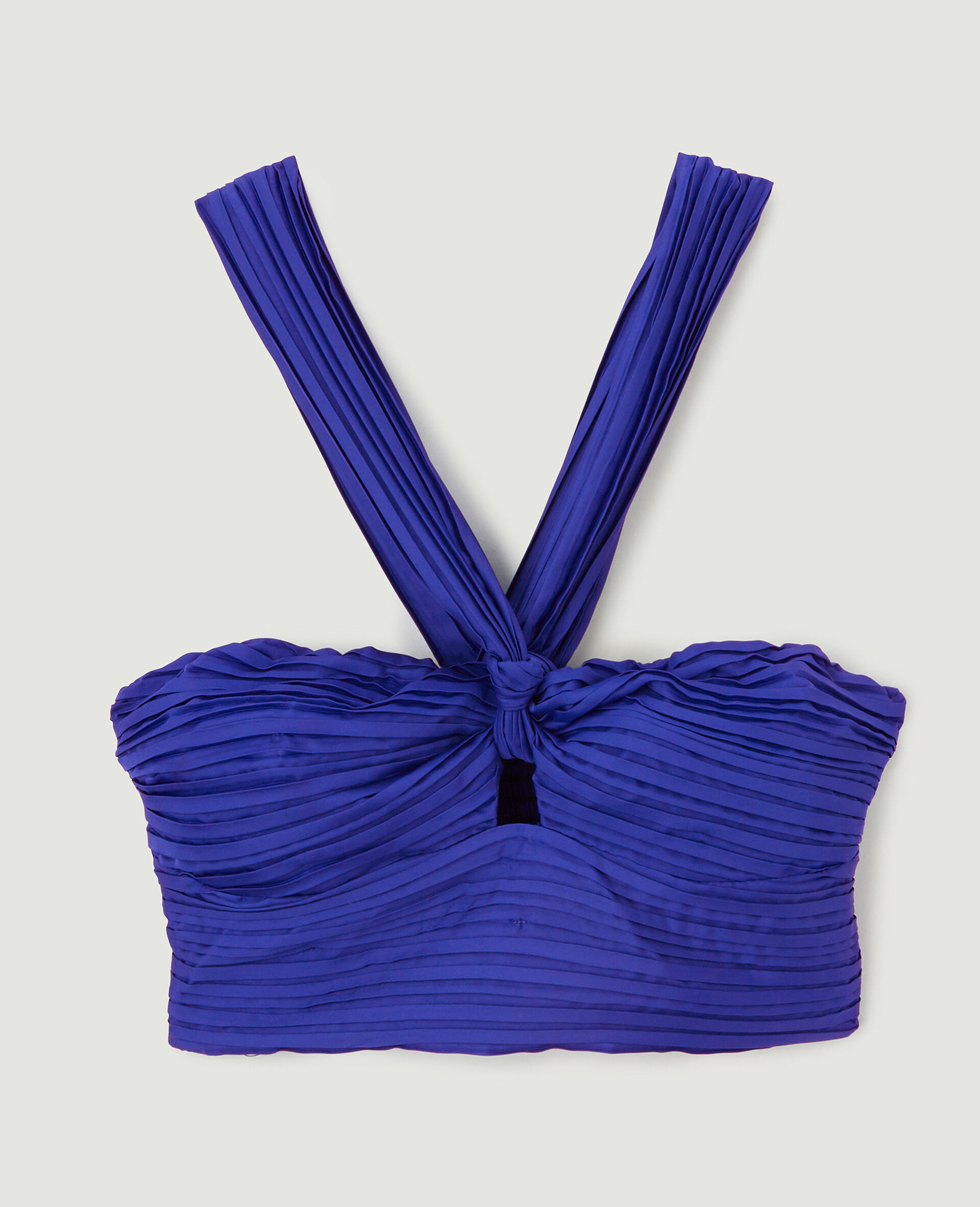 Top brassière en tissu satiné plissé - Bleu électrique