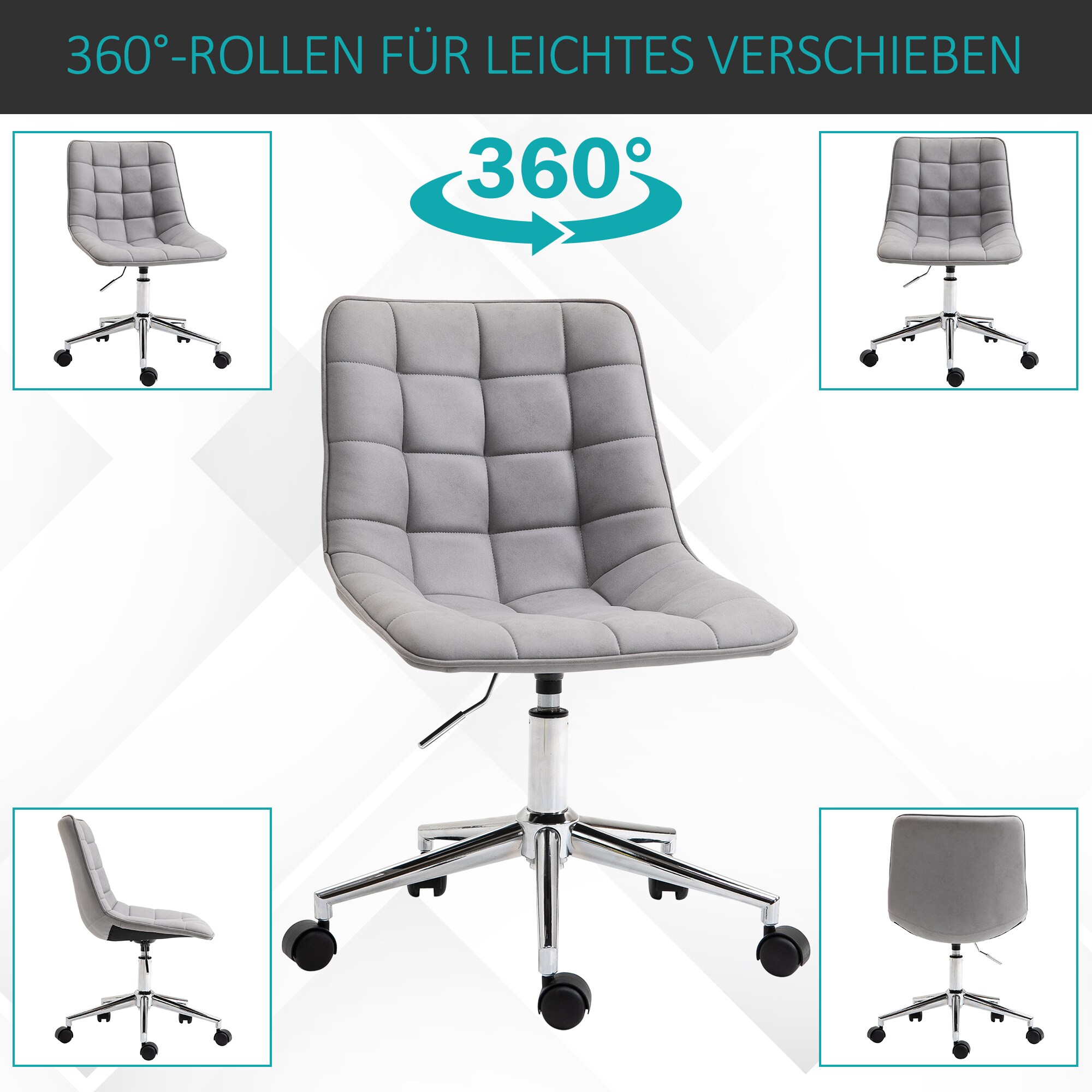 HOMCOM Bürostuhl ergonomisch grau 60 x 60 x 80-90 cm (BxTxH)