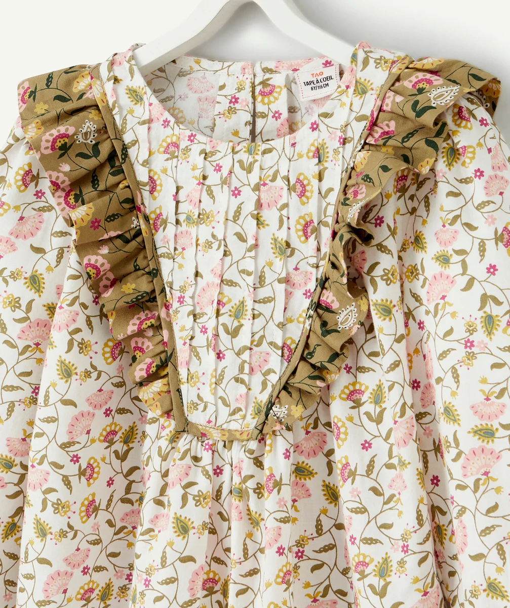 BLOUSE FILLE EN COTON IMPRIMÉE FLORAL ET VOLANTÉE