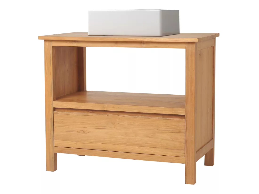 Meuble de salle de bain en teck avec simple vasque - 90 cm - KETAPANG