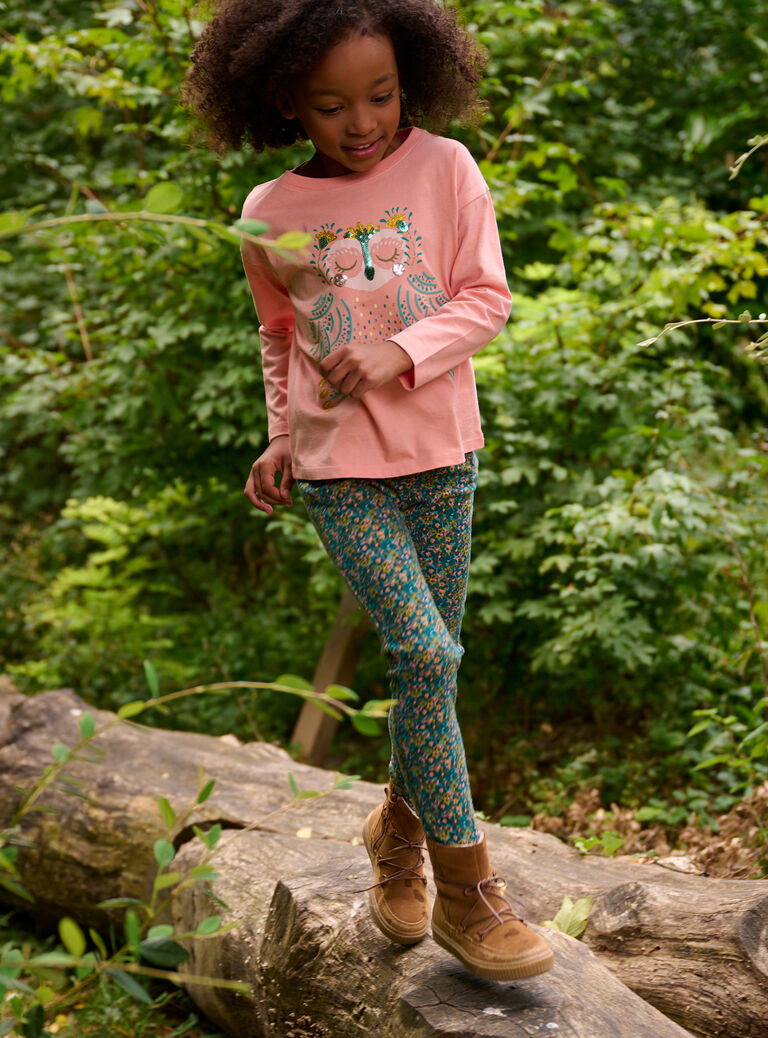 T-shirt saumon à motif hibou pour fille