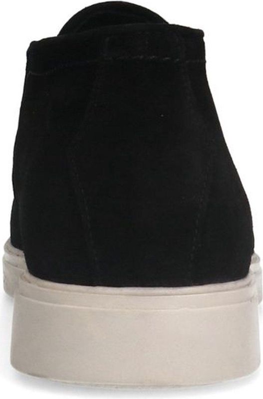 Manfield - Enkelboots - Zwart - Suède - Platte Zool - Leer Voering