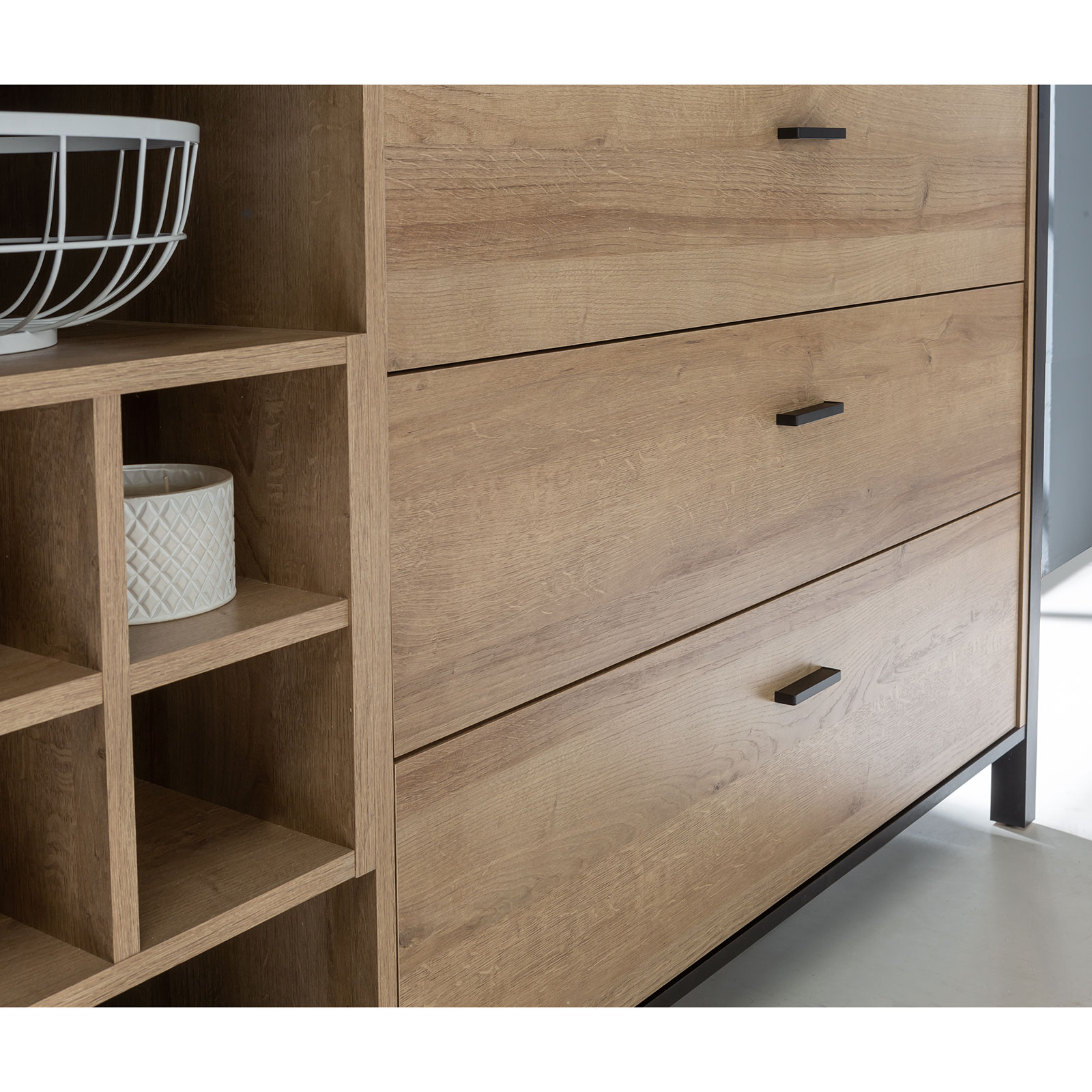 Sideboard - Riviera Eiche - schwarz - 186 cm breit
