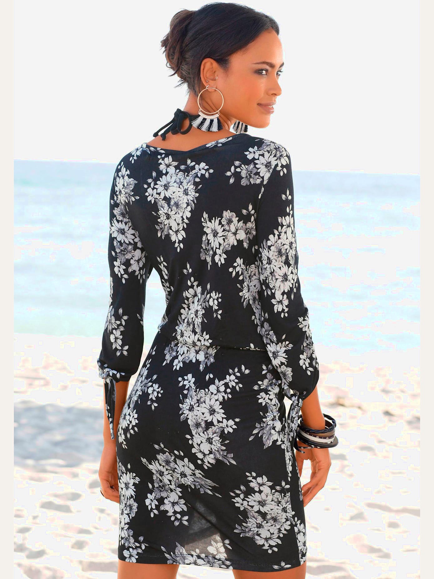 Robe de plage manches 3/4 avec lien à nouer