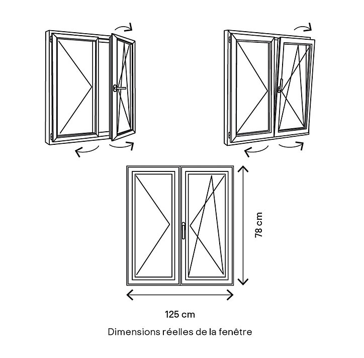 Fenêtre PVC 2 vantaux oscillo-battant GoodHome blanc - l.120 x h.75 cm