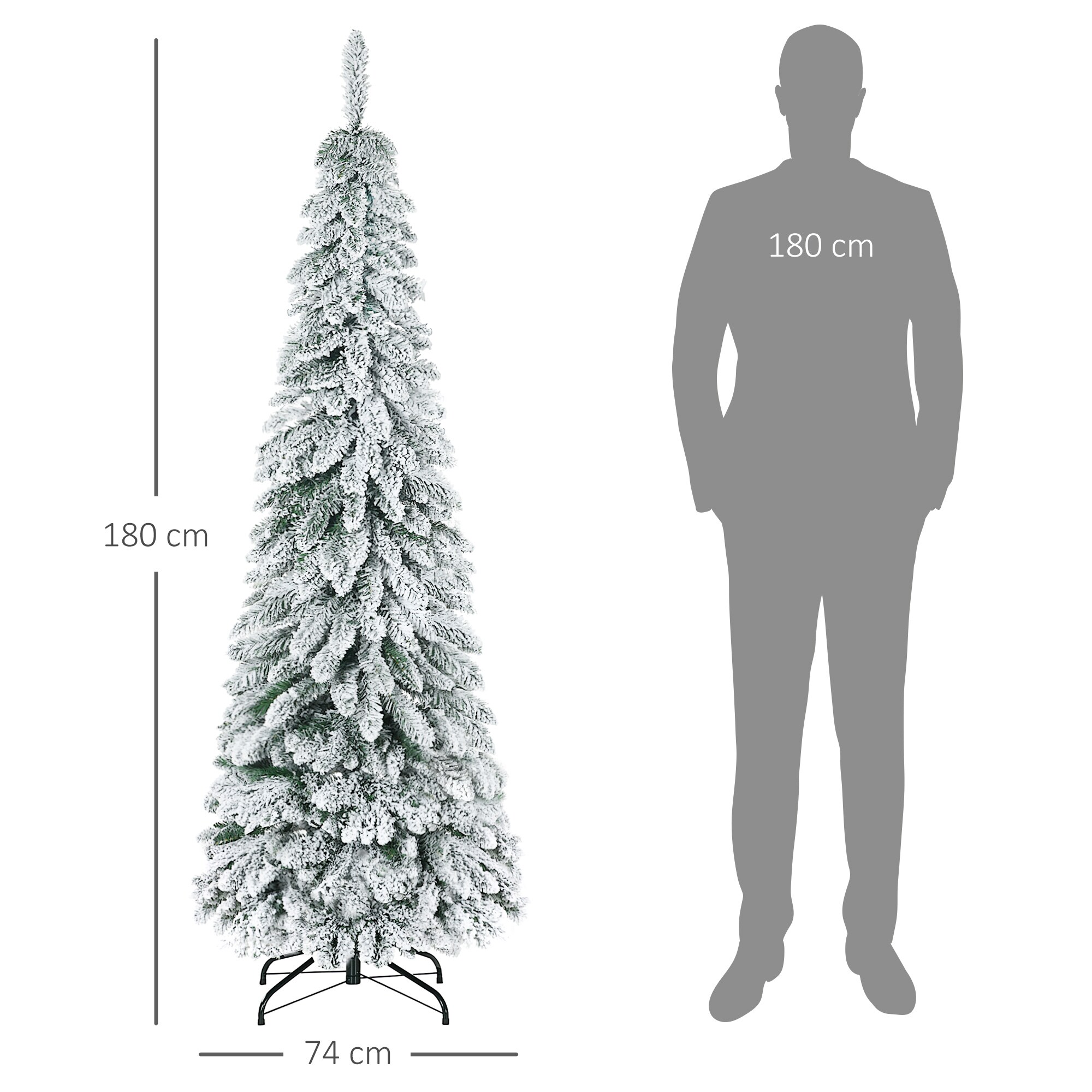 HOMCOM Künstlicher Weihnachtsbaum mit Kunstschnee und 523 Zweigen grün 74L x 74B x 180H cm
