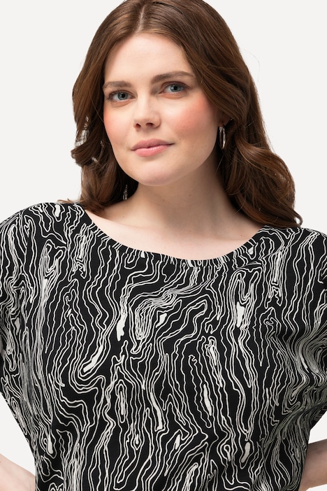 T-Shirt, Linien, Oversized, U-Boot-Ausschnitt, 3/4-Arm