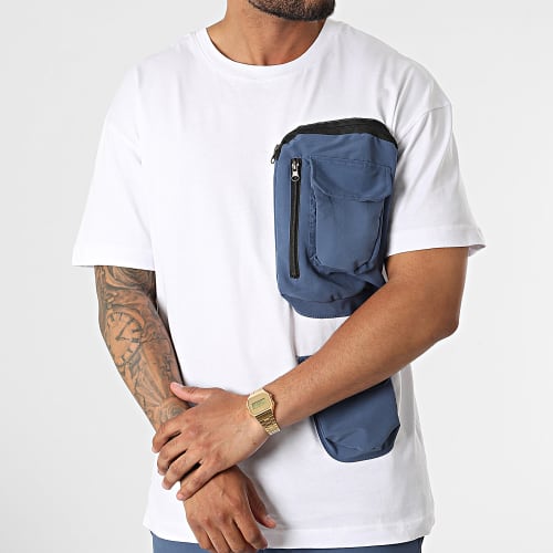 Ensemble Tee Shirt Poche Et Pantalon Jogging F22-908T Blanc Bleu