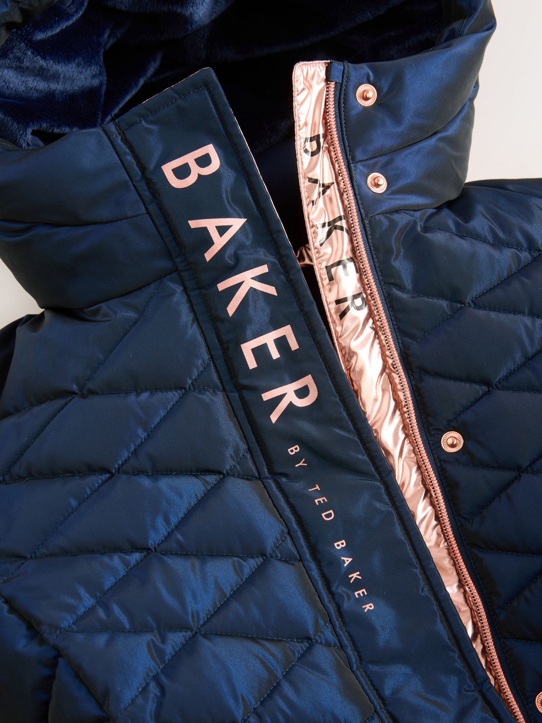 Marineblauw - Baker by Ted Baker - Regenbestendige halfzware gevoerde jas met ceintuur