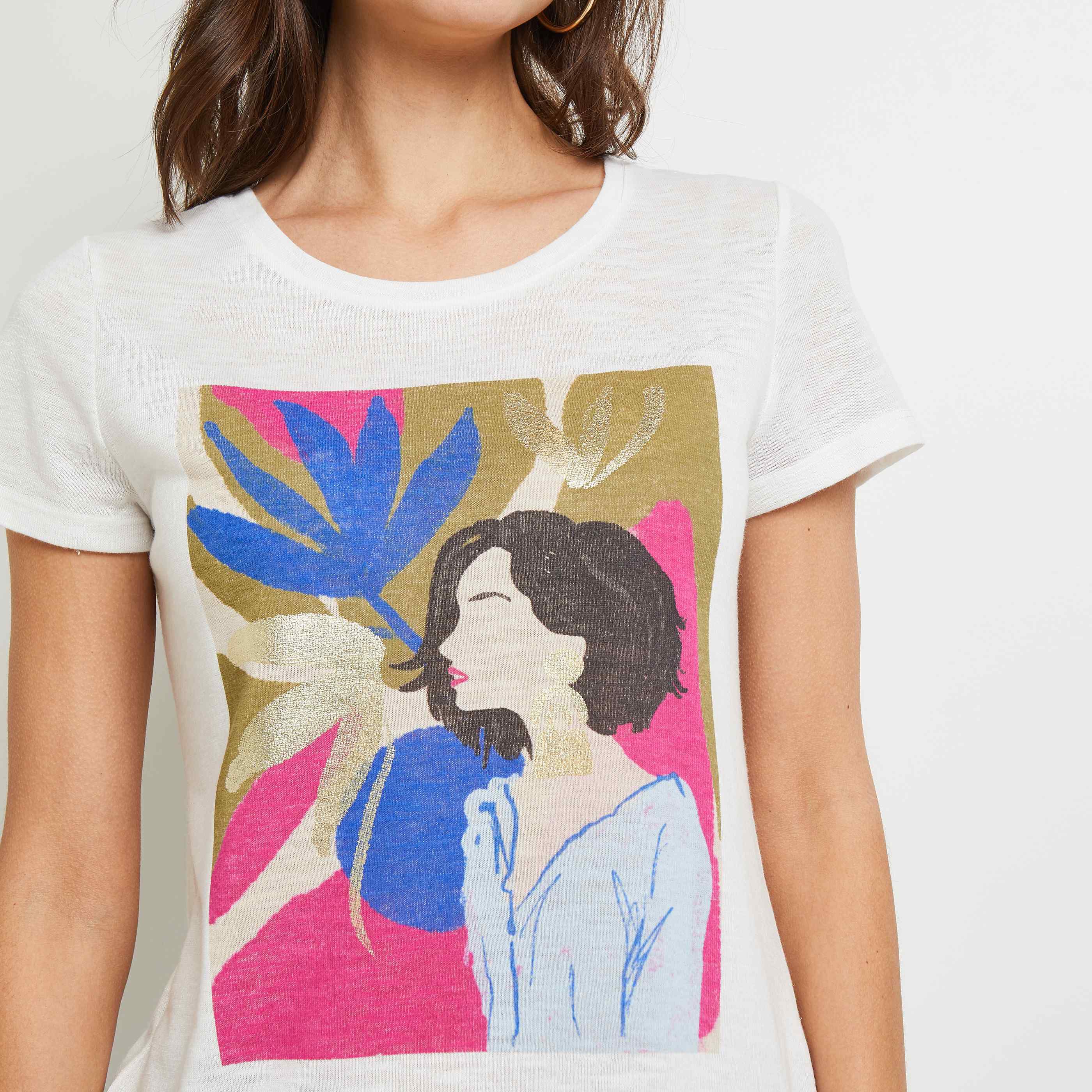 Tshirt imprimé femme - BLANC CASSE