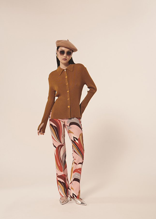 Cardigan Glossiemarron en laine et lurex
