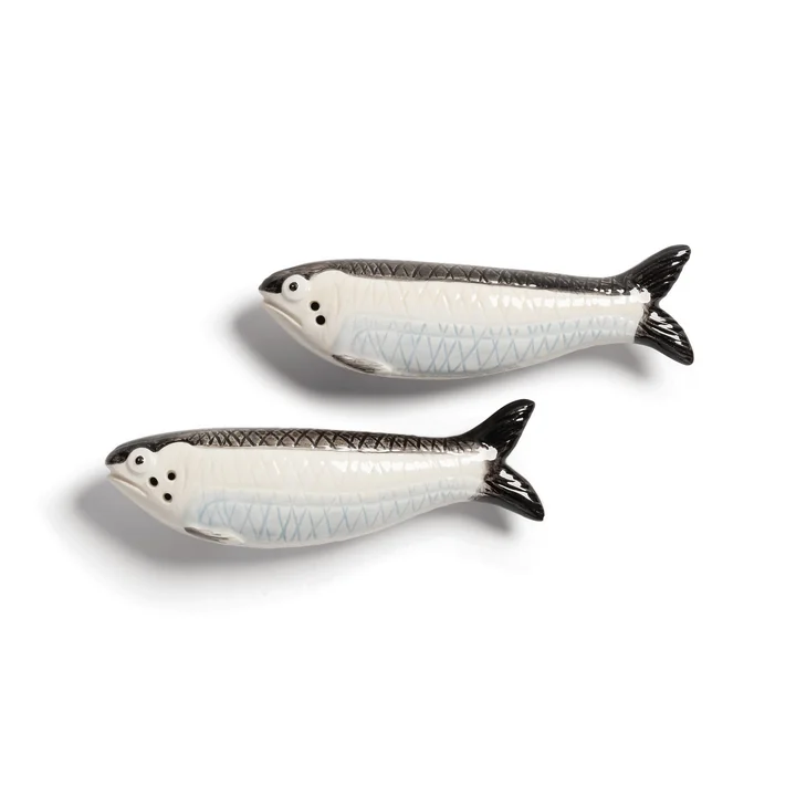 &klevering - Salz- und Pfefferstreuer, Sardine, schwarz / weiss