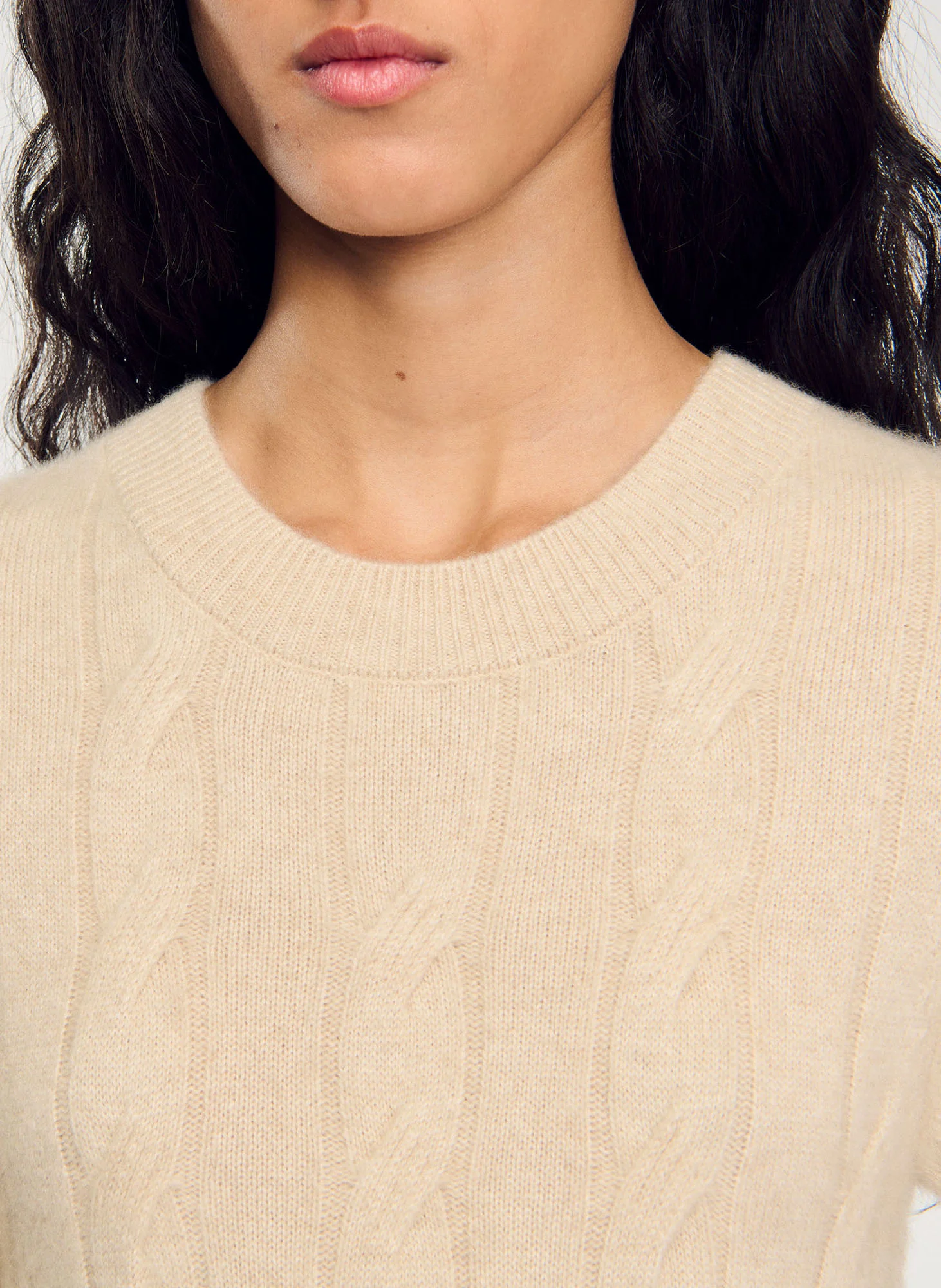 Robe longue col rond en laine mélangée | Beige