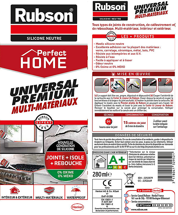Mastic Rubson Perfect Home Universal Premium gris cartouche 280ml