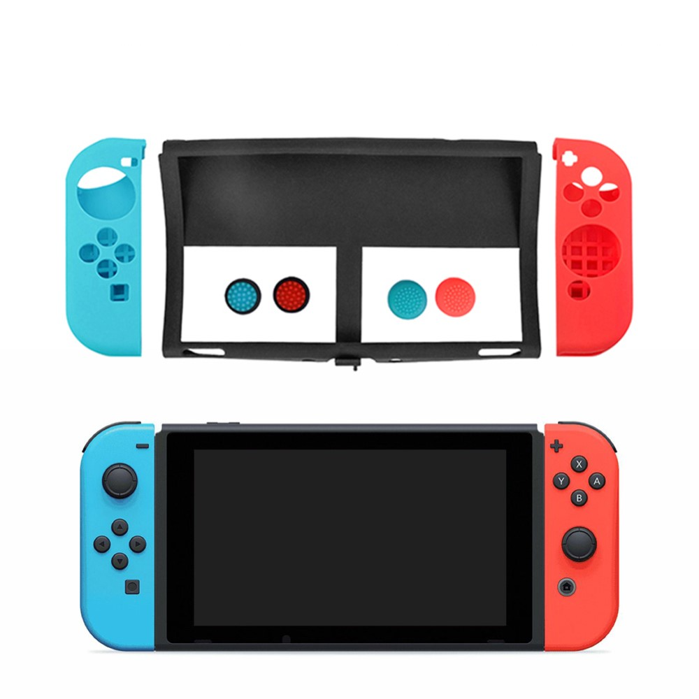 7in1 Nintendo Switch OLED Silikon Case Schutzhülle - Rot / Blau