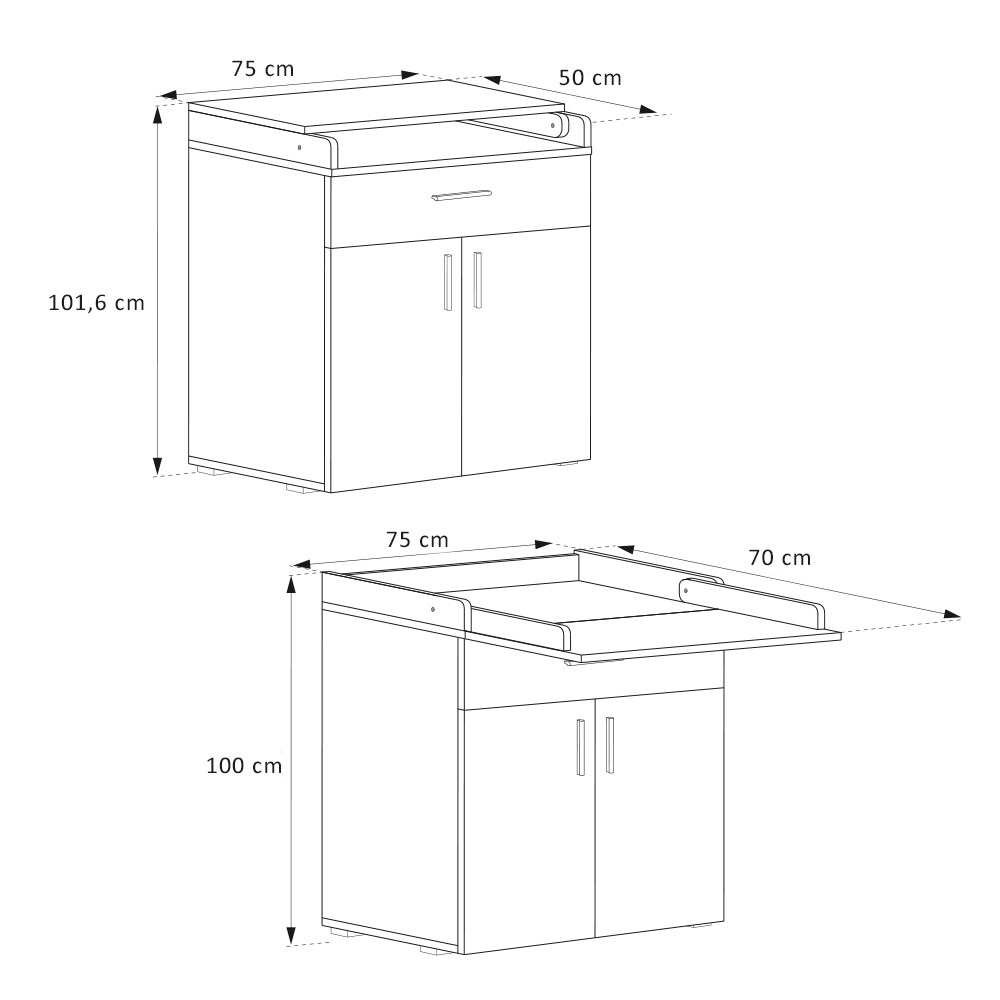 Vicco Wickeltisch Wickelkommode Wickelschrank Lena Weiß Wickelaufsatz Schublade